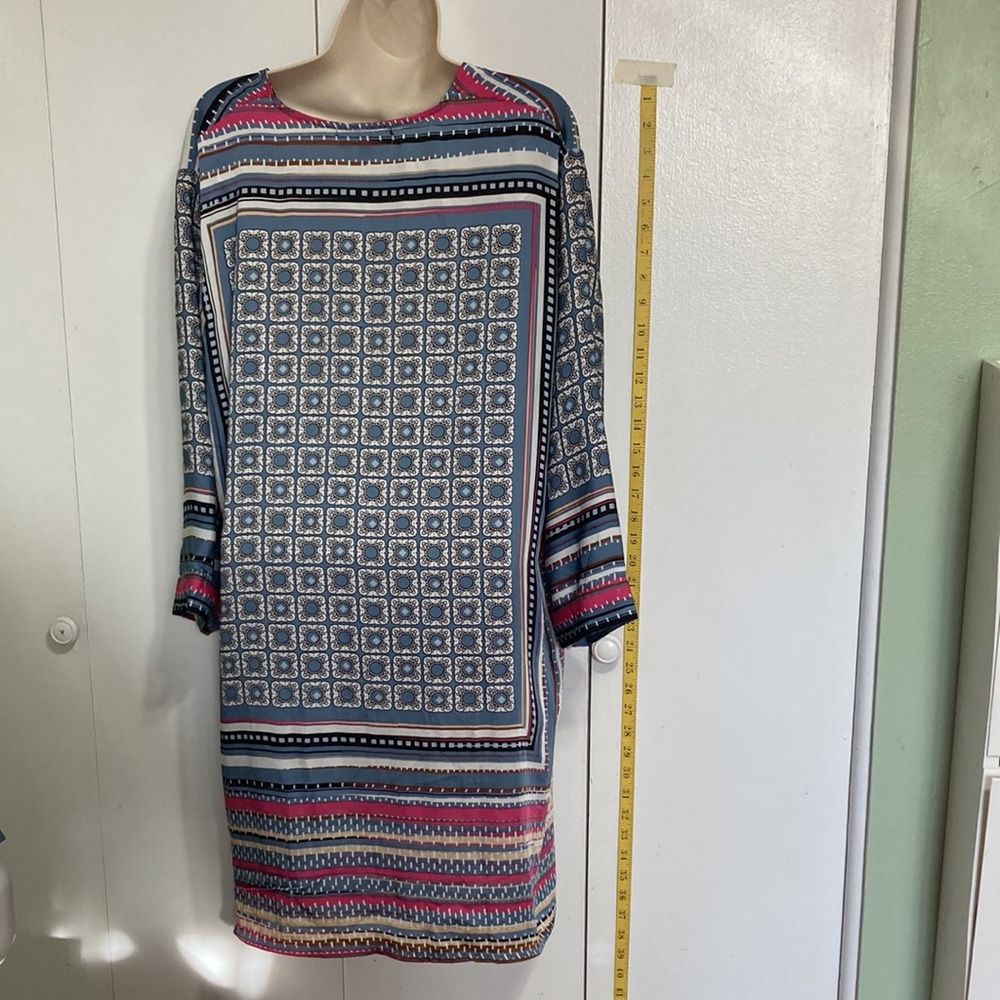 BEULAH Delilah Geometric Square 3/4 Sleeve Shirt Dress with Pockets Large - Picture 11 of 15